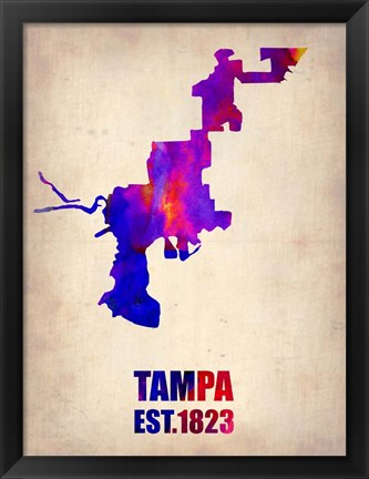 Framed Tampa Watercolor Map Print
