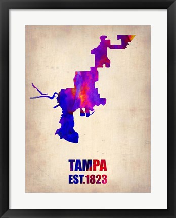 Framed Tampa Watercolor Map Print