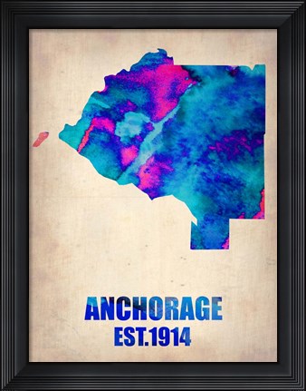 Framed Anchorage Watercolor Map Print