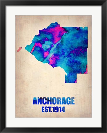 Framed Anchorage Watercolor Map Print