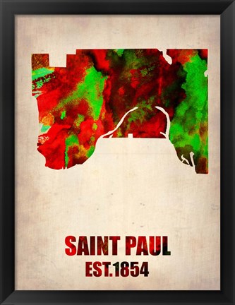 Framed Saint Paul Watercolor Map Print