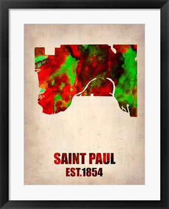 Framed Saint Paul Watercolor Map Print