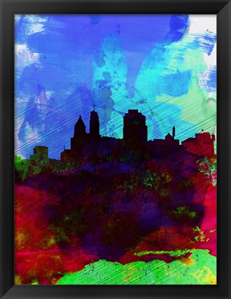 Framed Cincinnati Watercolor Skyline Print