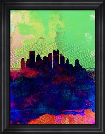 Framed Pittsburgh Watercolor Skyline Print