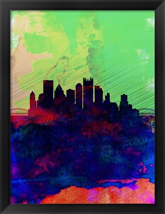 Framed Pittsburgh Watercolor Skyline Print