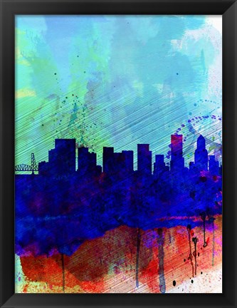 Framed Portland Watercolor Skyline Print