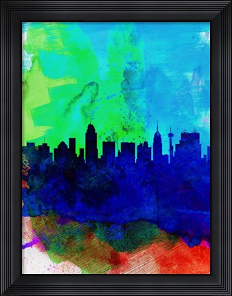 Framed San Antonio Watercolor Skyline Print