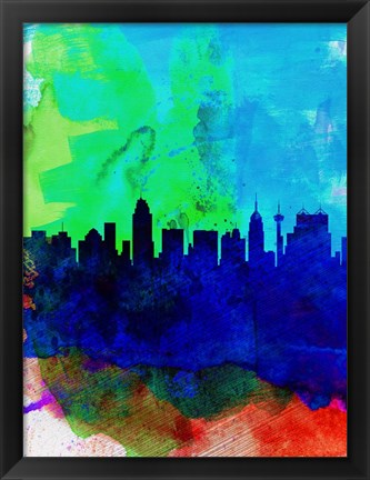Framed San Antonio Watercolor Skyline Print