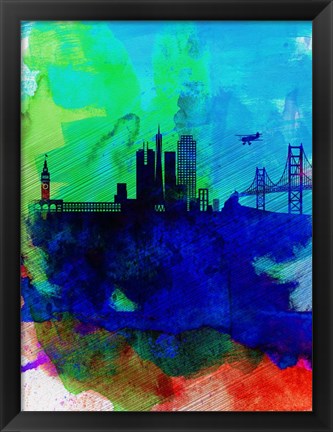 Framed San Francisco Watercolor Skyline 2 Print