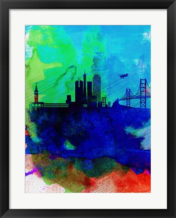 Framed San Francisco Watercolor Skyline 2 Print