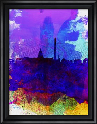 Framed Washington DC Watercolor Skyline 2 Print