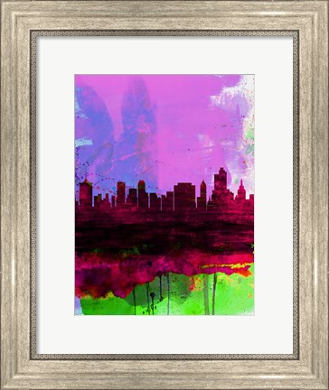 Framed Tulsa Watercolor Skyline 2 Print
