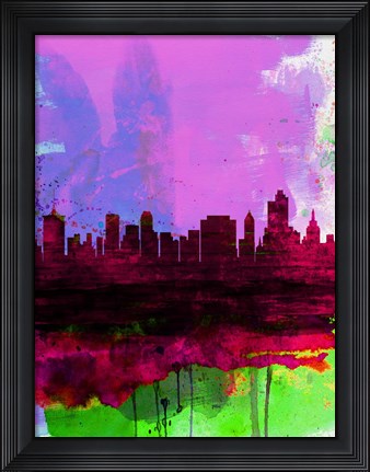 Framed Tulsa Watercolor Skyline 2 Print