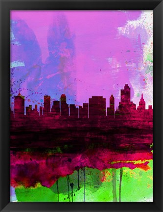 Framed Tulsa Watercolor Skyline 2 Print