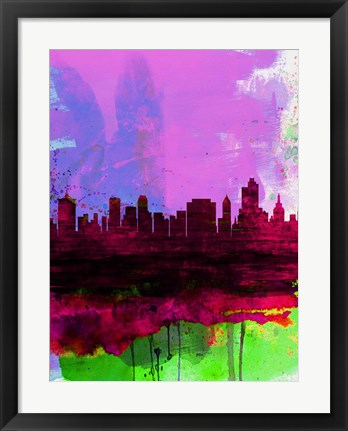 Framed Tulsa Watercolor Skyline 2 Print