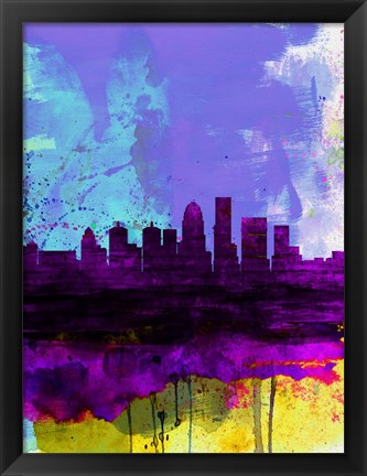 Framed Louisville Watercolor Skyline Print