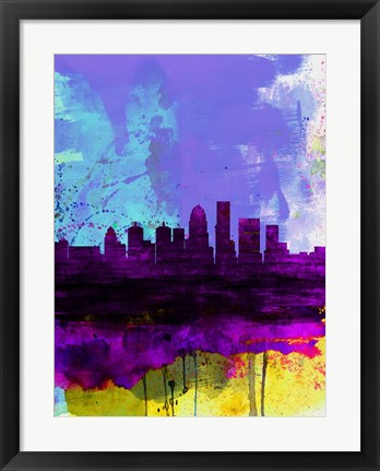 Framed Louisville Watercolor Skyline Print