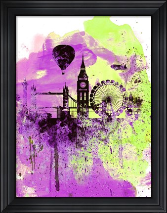 Framed London Watercolor Skyline 1 Print
