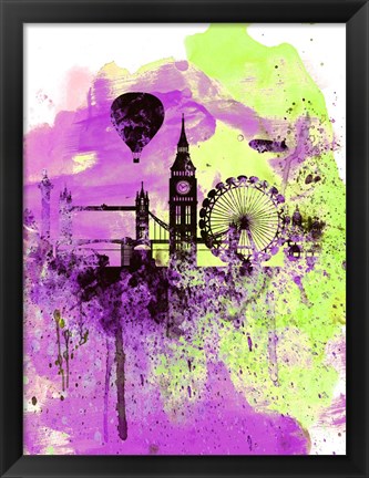 Framed London Watercolor Skyline 1 Print