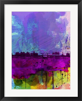 Framed Amsterdam Watercolor Skyline Print