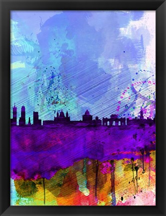 Framed Madrid Watercolor Skyline Print