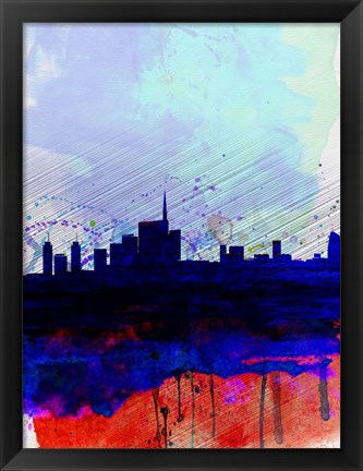 Framed Milan Watercolor Skyline Print