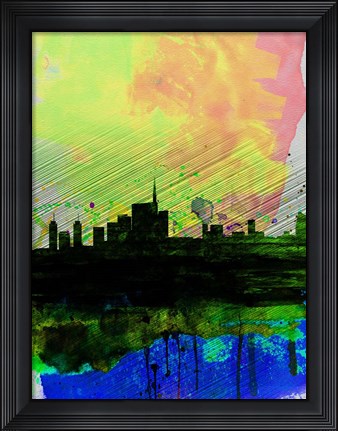 Framed Milan Watercolor Skyline 2 Print