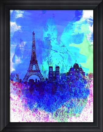 Framed Paris Watercolor Skyline Print