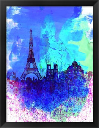 Framed Paris Watercolor Skyline Print