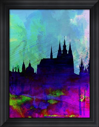 Framed Prague Watercolor Skyline Print