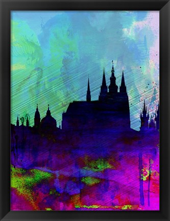 Framed Prague Watercolor Skyline Print