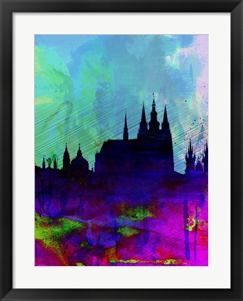 Framed Prague Watercolor Skyline Print