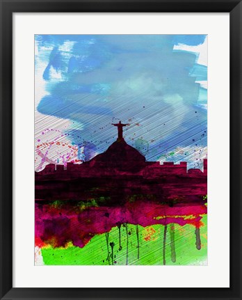 Framed Rio Watercolor Skyline Print