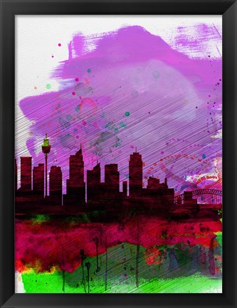 Framed Sydney Watercolor Skyline 2 Print