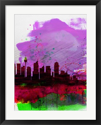 Framed Sydney Watercolor Skyline 2 Print