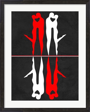 Framed Red and White Kiss Reflection Print