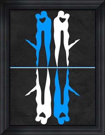Framed Blue and White Kiss Print