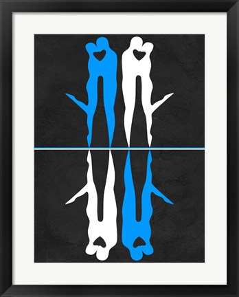 Framed Blue and White Kiss Print