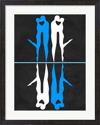 Framed Blue and White Kiss Print