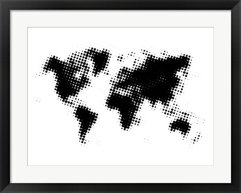 Framed Black Dotted World Map Print