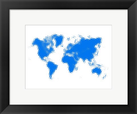 Framed Blue Dotted World Map Print