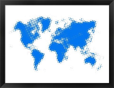 Framed Blue Dotted World Map Print