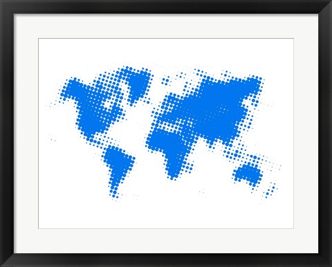 Framed Blue Dotted World Map Print