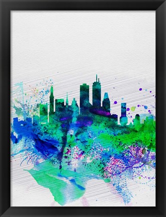 Framed Boston Watercolor Skyline Print