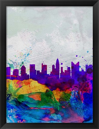 Framed Columbus Watercolor Skyline Print