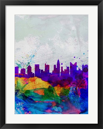 Framed Columbus Watercolor Skyline Print