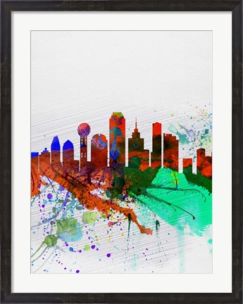 Framed Dallas Watercolor Skyline Print
