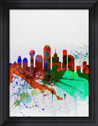 Framed Dallas Watercolor Skyline Print