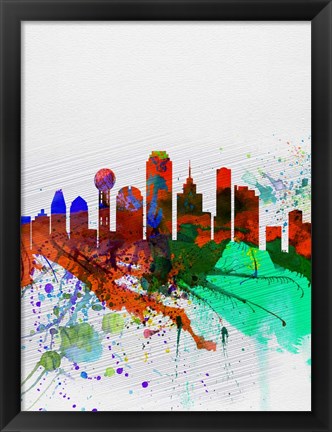 Framed Dallas Watercolor Skyline Print