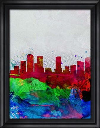 Framed Denver Watercolor Skyline Print